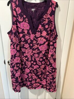 Lands' End Purple Sleeveless Floral swim cover up dress with Pink Print.